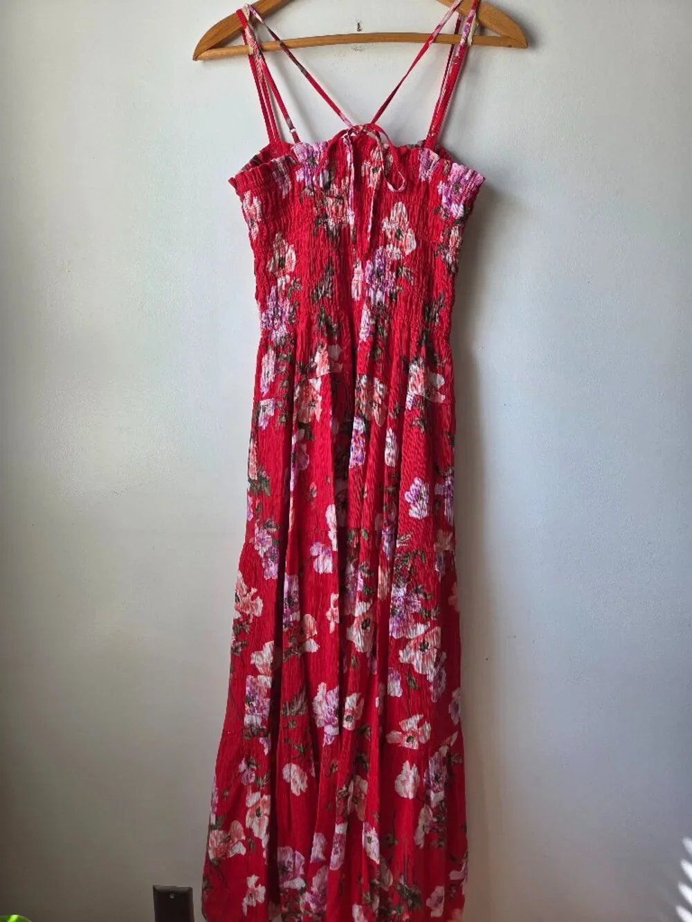 NWT ABERCROMBIE & FITCH RED FLORAL SMOCKED TANK MAXI DRESS SIZE L